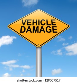 Illustration depicting a sign with a vehicle damage concept.
