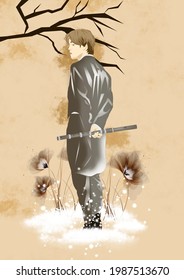 Illustration Depicting A Silhouette Of A Flute Player Standing With Flowers Around Him, And Wearing A Black Suit.