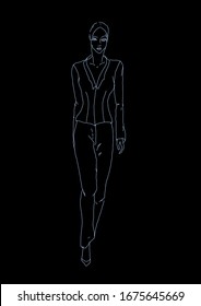 Illustration Depicting A Sketch Of A Walking Woman In Business Attire