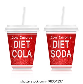 Illustration  Depicting Two Fast Food Diet Drink Containers. Arranged Over White.