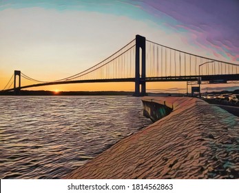 Illustration Depicting Verrazano Bridge In Brooklyn, New York City.