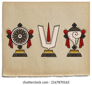 illustration of desi retro (indian) art style lord balaji symbol.