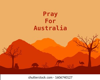 Illustration Design In Concept “Pray To Australia”.Pray The Australia Forest Fires Are Gone.