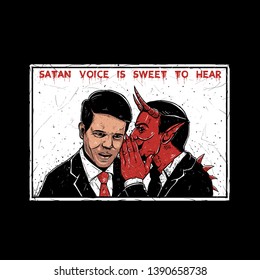 illustration devil whisper / satan voice is sweet to hear