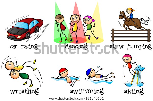 Illustration of the different physical\
activities on a white\
background