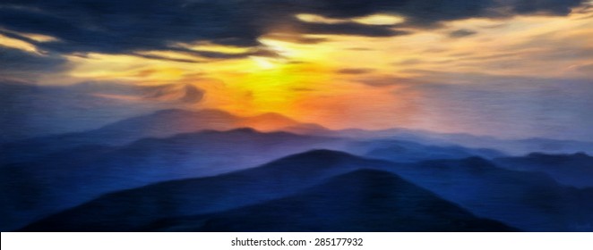 Mountain Sunset Painting Images Stock Photos Vectors Shutterstock