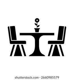 Illustration of a dining table with two chairs and a flower pot creating a cozy and inviting atmosphere for a meal