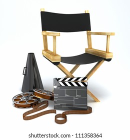 Illustration Of Director's Chair With Clap Board And Megaphone