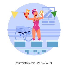 Illustration Of Disabled Swimmer Who Won A Trophy