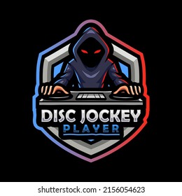 Illustration of Disc jockey mascot. esport logo design. for electronic sport gaming logo and t shirt or twich and youtube logo