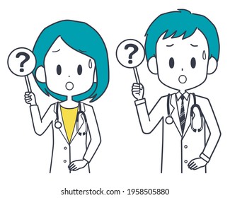 Illustration of a doctor holding a question tag.