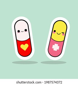 Illustration Doctor Pill Help Aspirin Hospital Background Medical Tablet Website Medication Vitamin Pharmacy Care Capsule Funny Cute Baby Face Heart Pictogram Cartoon Icon Happy Graphic Design