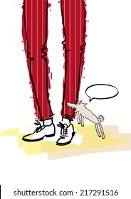 Illustration With Dog Biting Leg In A Striped Pants