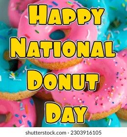 illustration of a donut background with fun text image about National Donut Day  - Powered by Shutterstock