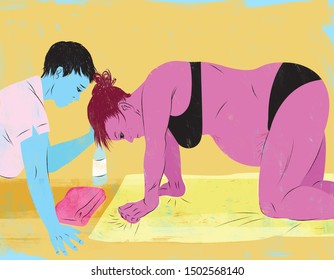 Illustration Of A Doula Helping A Mother Give Birth