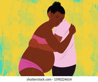 Illustration Of A Doula Helping A Pregnant Woman