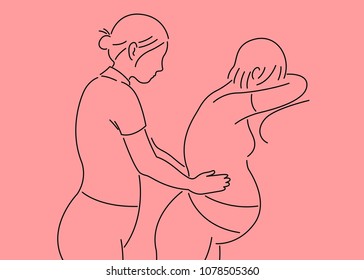 Illustration Of A Doula Helping A Woman Give Birth