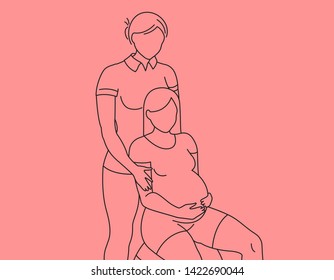 Illustration Of A Doula Helping A Woman Give Birth