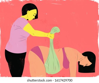 Illustration Of A Doula Helping A Woman Give Birth