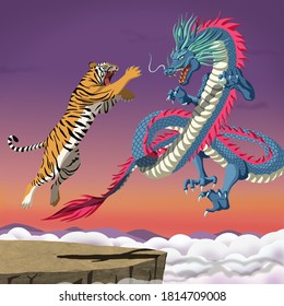 
Illustration Of A Dragon And A Tiger Fight