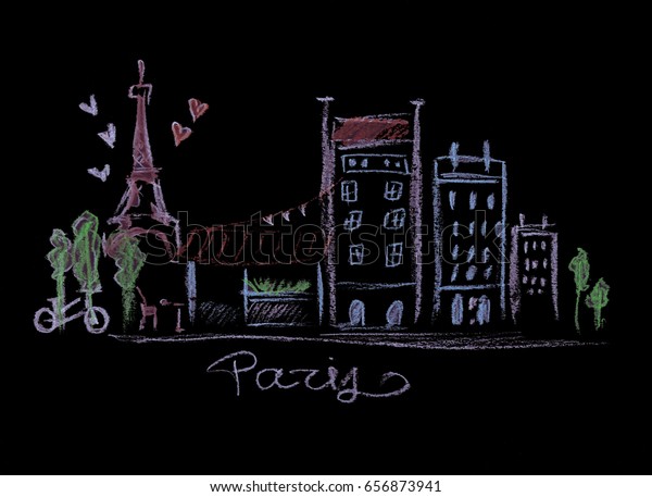 Illustration Drawing Colored Pastel Views Paris Stock Illustration