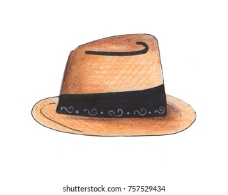 Illustration of drawing a watercolor hat with edging on an isolated background