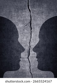 Illustration. Duality and Division Two Silhouettes Divided