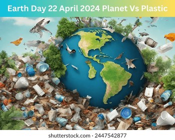 An illustration for Earth Day, April 22nd, portraying the ongoing battle between preserving our planet and tackling plastic pollution.