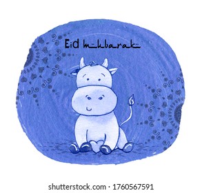 Illustration Of Eid Al-Adha, Eid Ul-Adha Mubarak And Aid Said. Kurban Bayrami. Kurban Bajram Muslim Festival Of Sacrifice. Beautiful Islamic And Arabic Background. Watercolor Greeting Card, Banner.