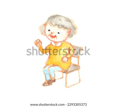 Illustration of an elderly woman sitting in a chair and rehabilitating