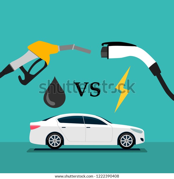 illustration of\
electric car and fuel fight\
concept
