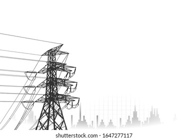 Illustration. Electrical power system presentation and electrical energy usage graph. Show the network of electrical systems connected in all areas.  