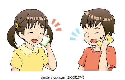 Illustration Of Elementary School Student Calling With Smartphone With Smile