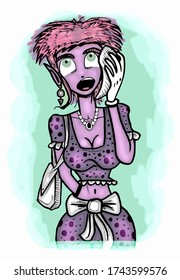 Illustration Of Elf Girl With Phone In Full Color.