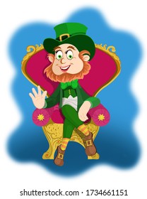 Illustration Of An Elf Style Man In Green Dress And Cap Sitting On A Royal Chair