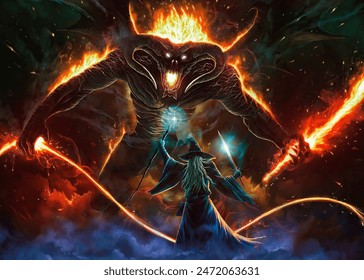 Illustration of an epic battle between the forces of good and evil