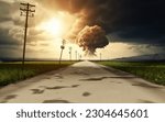 Illustration of an explosion on an empty road.
