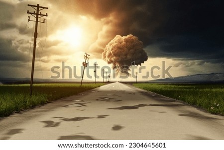 Illustration of an explosion on an empty road.