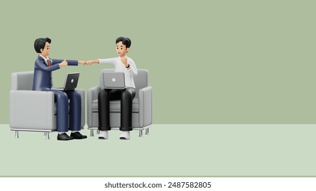 illustration of the expressions of two entrepreneurs with a bump after getting the project they wanted - Powered by Shutterstock