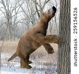 An illustration of the extinct giant ground sloth Megalonyx searching a tree for food in an Ice Age Ohio forest. Megalonyx jeffersonii was a large, heavily built animal about 9.8 feet (3 m) long.