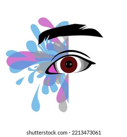 illustration eyes and gradient eye color   partially cropped purple   blue paint splash background