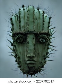 Illustration Of A Face Made From Cactus