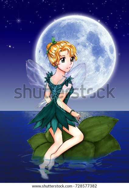 Illustration Fairy Under Moonlight Painting Image Stock Illustration