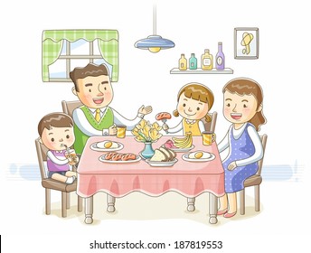 Illustration Of Family Eating Breakfast 