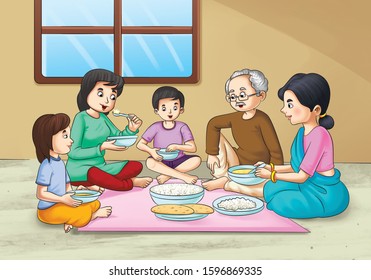 illustration of family eating food  - Powered by Shutterstock