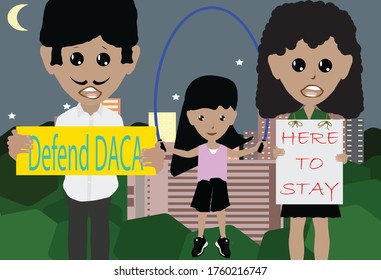 Illustration Family Protesting To Defend DACA