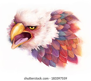 An illustration of fantasy eagle, done by watercolor