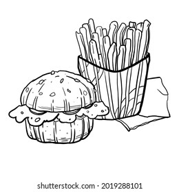 Illustration Fast Food Fries Burger Coloring Stock Illustration ...