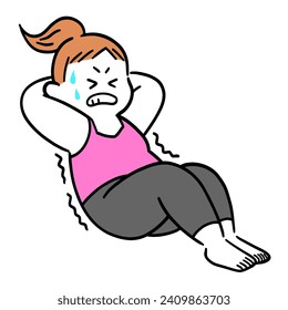 Illustration of fat woman sit-ups hard - Powered by Shutterstock