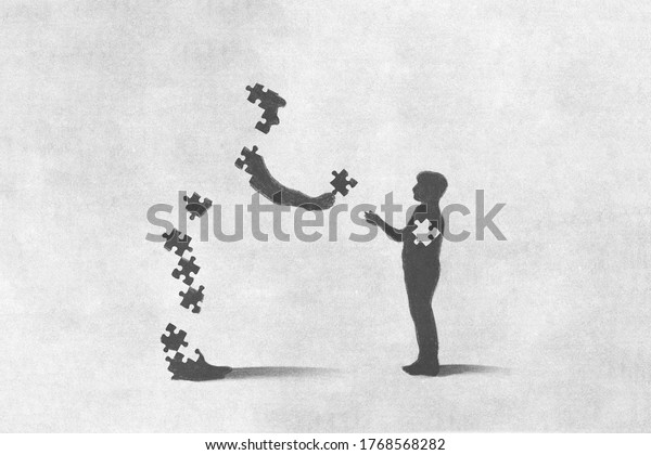 
illustration of father giving the missing
puzzle to his son, sacrifice
concept